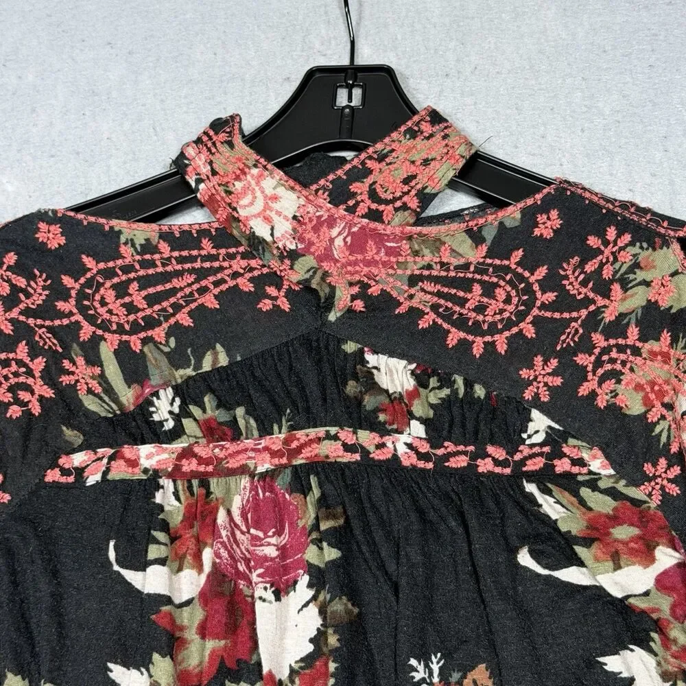 Free People Shirt Women’s Size XS Bainbridge Embroidered Cold Shoulder Top